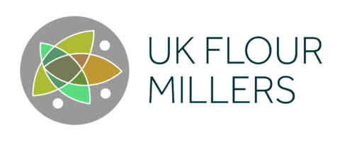 UK Flour Millers Logo White Background Blue Text