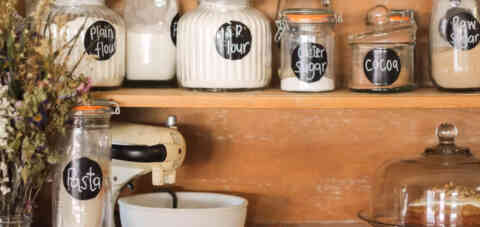 Baking Ingredients on antique hutch 4932