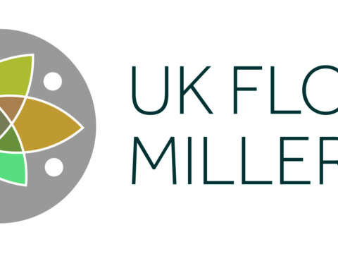 UK Flour Millers Logo White Background Blue Text